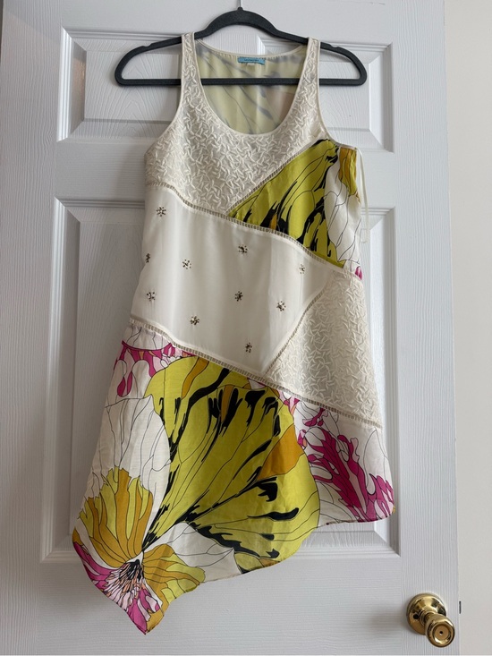 Anthropologie Dresses & Skirts - Anthropologie Cream, Lime & Pink Patchwork High-Low Dress